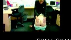 Amateur Office Bitch Spanked In Blue Panties Behind Desk